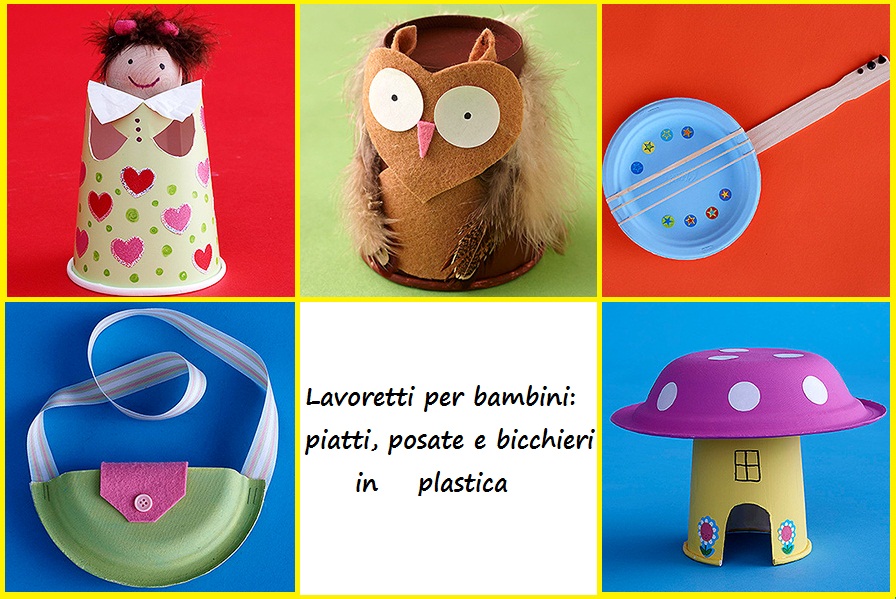 Lavoretti per bambini con bicchieri, piatti e posate in plastica