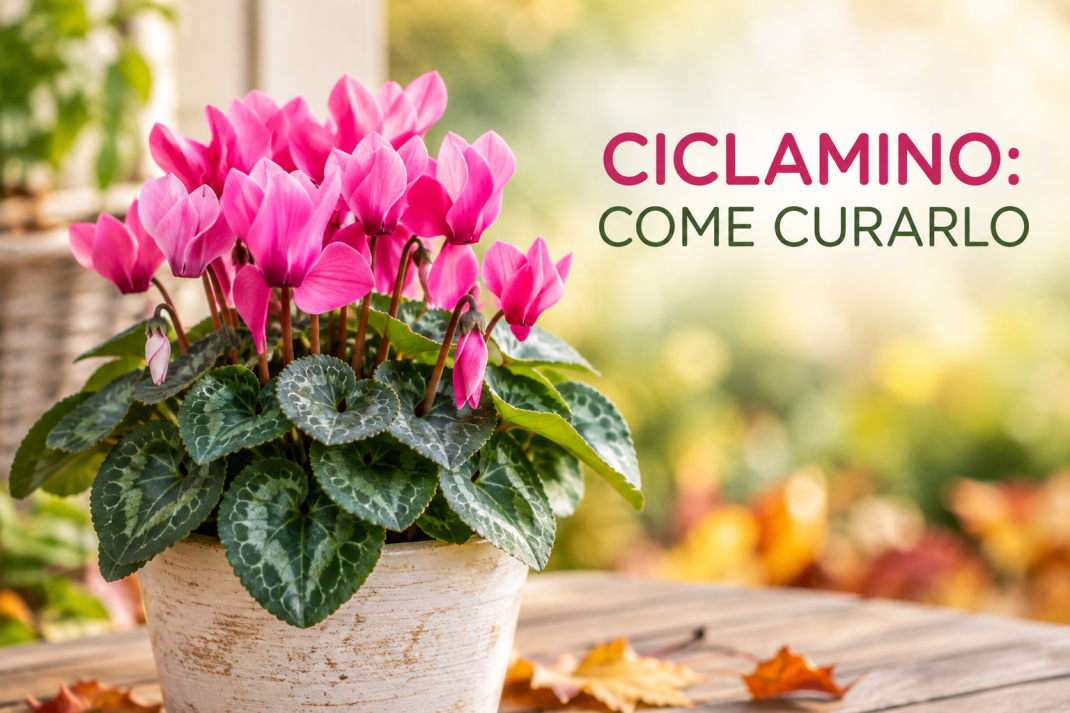 Ciclamino fiorito in vaso durante l'autunno